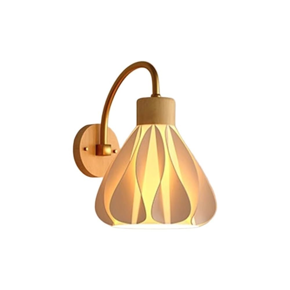 TONFON Antique Wooden Wall Lamp White Acrylic Lampshade Wall Sconce Flower-Shaped Indoor Lighting Wall Mounted Lamp for Bedroom Bedside Living Room Study Room Corridor Entryway Restaurant