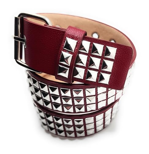 Silver on Dark Red Studded Belt Trim-to-Fit3
