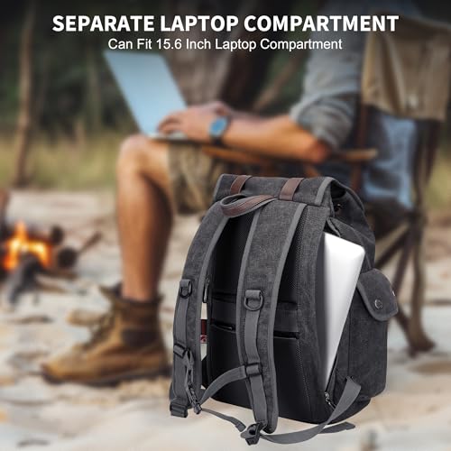 Image of WITZMAN Canvas Backpack for Men Vintage Rucksack Fits 15.6 inch Laptop | Drawstring Backpack, High Capacity Casual Daypack with USB Charging Port, For Vacation, Overnight Trip, A8004 Black /Gery