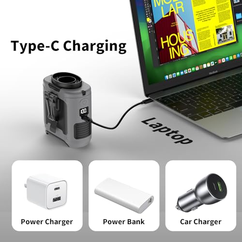 Socool 10000mAh Portable Waist Fan Clip on Wearable Belt Personal Fan Rechargeable Battery operated With 5 Speeds & Flashlight Neck Hands-Free 40H Cooling For Outdoor Camping Travel (Gray)