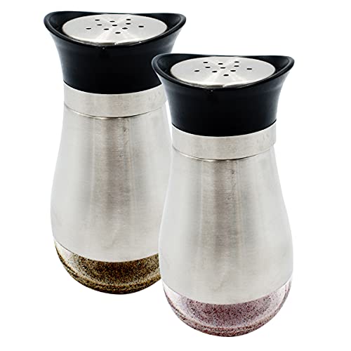Top Choice 2415-3339 Par de Saleros de acero inoxidable con parte inferior de cristal para sal, azúcar, especies, rellenables color plateado