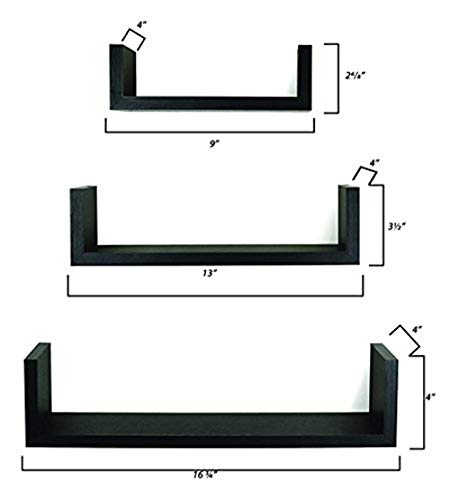 Adorn Home Essentials Floating Shelves Set Of 3 With Modern U Shape And Durable Design, Simple Hanging Kit Included (Espresso) #TOP2