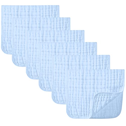 Image of Yoofoss Muslin Burp Cloths 6 Pack Baby Washcloths Large 20''X10'' 100% Cotton 6 Layers Super Soft and Absorbent - Blue