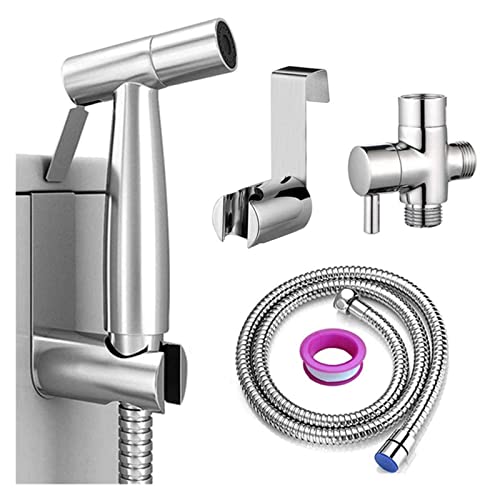 YINYANG Pulsador de bidé de Mano Ajuste for el Accesorio de Aerosol de Inodoro for Lavar Femenino Limpiador de Acero Inoxidable y pulverizador de Ducha (Color : Silver)