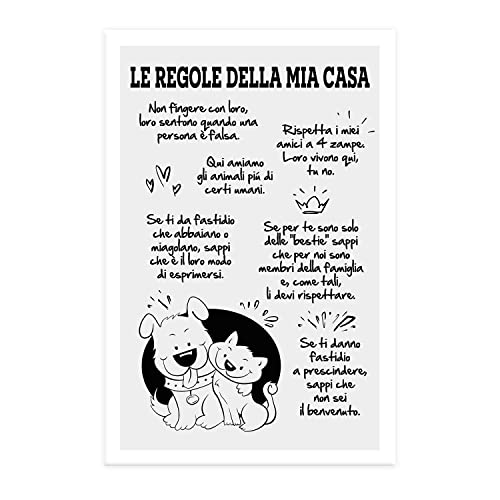 Stampa da Parete Regole della casa, Idea Regalo Animali Divertente, Decorazione Originale, Arredamento Casa Salotto Ufficio Cucina, Poster in carta glossy premium (30x45)