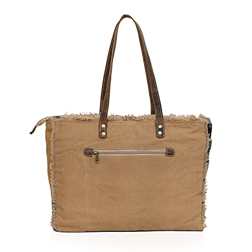 Image of Upcycled Canvas & Leather Shoulder Bag Tote Crossbody Purse Leather Tote Bag Classic Canvas Tote
