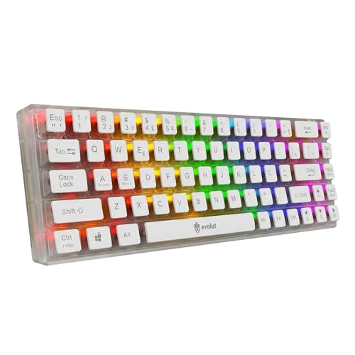 Teclado Gamer Mecânico Lumini EG217, Transparente com Branco, Switch Blue, Layout ABNT2, Compacto 60%, RGB Rainbow, Antighosting, Cabo USB Removível