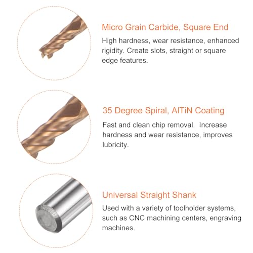 Image of HARFINGTON Micro Grain Carbide Square End Mill 5 /128 inch x 1 /8 inch (1mm x 3mm) Cut 5 /32 inch (4mm) Shank 2 inch (50mm) Length AlTiN Coated 4 Flutes Square Nose Cutter for Alloy Steel Hardened Steel