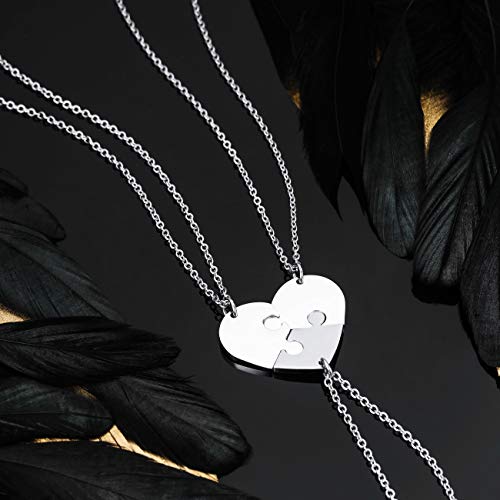 MeMeDIY Personalized Heart Pendant Jigsaw Puzzle Necklace Customized Name for Couples Men Women Engraving for Boyfriend Girlfriend Stainless Steel Lovers Set Jewelry for Family Love Friendship3