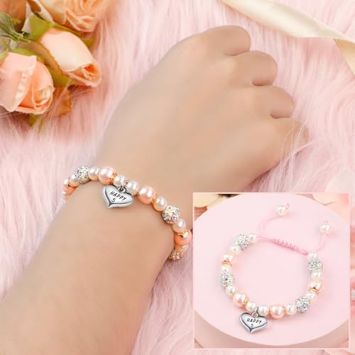 Image of Sereney Birthday Gifts for Girls, Beaded Bracelets as 1 /2 1 2 3 4 5 6 7 8 9 10 11 12 13 14 15 16 Year Old Birthday Gift, Adjustable Cross /Pearl Bracelet as Happy Birthday Gifts for Daughter