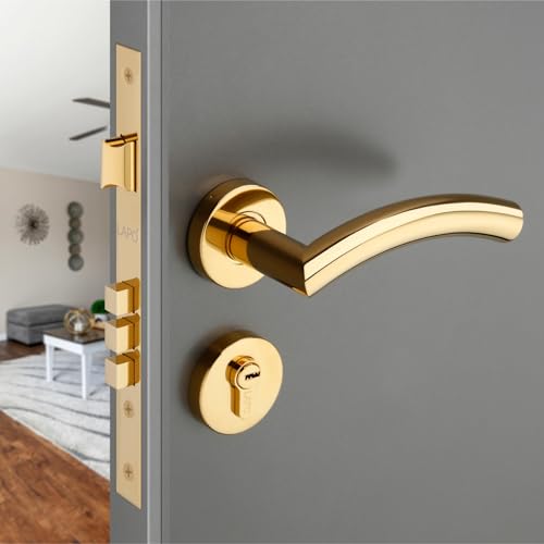Image of LAPO Mortise Door Lock for Home Main Door & Bedroom with Handle - 50x85mm Body - 3 Brass Keys - Heavy-Duty 70mm Cylinder - Left-Right Fit 30-50mm Door Home Office Hotel | Gold Finish | CMH-5T