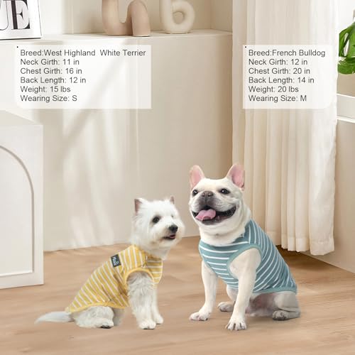 Image of MIHACHI Dog Shirts Cotton Striped T-Shirt, Summer Pet Clothes for Small Dogs, 2-Pack Soft Puppy Apparel Cat Tee, Sleeveless Lightweight, Quick Dry, Breathable,Stretchy, Blue Yellow M