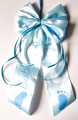 CaPiSo 20x40 cm Große Satin-Doppelschleife ohne Basteln Schleife Geburtstag Weihnachtsschleife Weihnachten Hochzeit Doppelschleife Satinschleife (Baby Boy)
