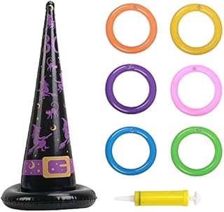 WEDNOK Halloween Ring Toss Game Set Inflatable Witch Hat Throwing Games with 6pcs Inflatable Rings and Air Pump for Kids Halloween Themed Party Supplies Indoor Outdoor Family Activity Game Prop