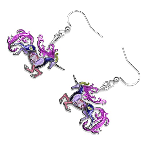 Lonyoo Enamel Fantasy Unicorn Earrings Dangle Zinc Alloy Unicorn Horse Earrings For Women Girls Charms Gifts (Purple) #TOP2