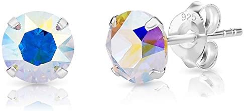 DTPSilver 925 Sterling Silver Round Stud Earrings and Crystals from Swarovski Elements - 6 mm - Many Colours to Choose from