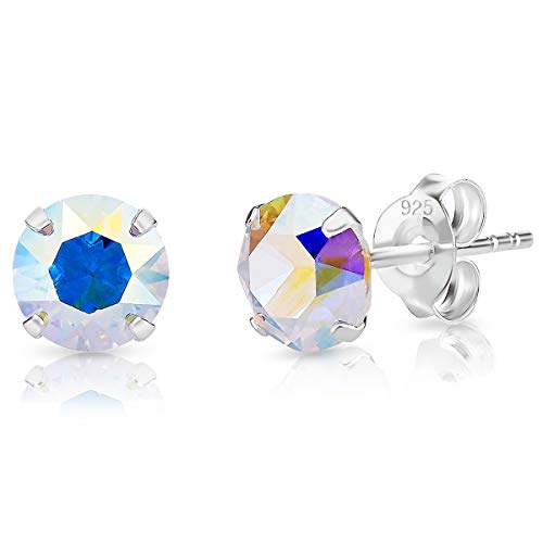 DTPsilver - Boucles d'oreilles/Clous en Argent Fin 925 et Cristaux de Swarovski® Elements Ronds - Diamètre: 6 mm - Couleur: Aurore Boréale