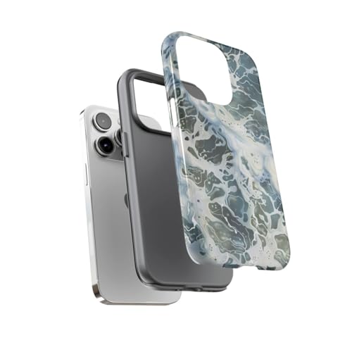 Coque iPhone 14 Pro rigide et brillante bleu motif surface eau mousseuse
