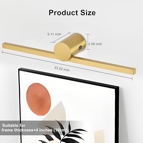 Image of ZitoStory Battery Operated Picture Light for wall with Remote,Minimalism Wireless Dimmable Art Lights for Paintings Rechargeable Gallery Light Artwork Lighting for Canvas, Portrait (Gold,23'' Inch)