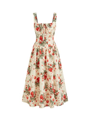 CIDER Strawberry Print Midi Dress Women's Sleeveless Summer Dress