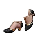 Hixingo Scarpe da Ballo Latino Donna, per Le Donne Tacchi Bassi 3,5cm per Salsa Jazz Ballroom,Salsa Tango Bachata Danza Professionale Scarpe (D309 Nero,36)