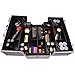 SHANY Essential Pro Makeup Train Case Cosmetic Box Portable Makeup Case Cosmetics Beauty Organizer Jewelry storage with Locks, Multi Compartments Makeup Box and Shoulder Strap - Silver