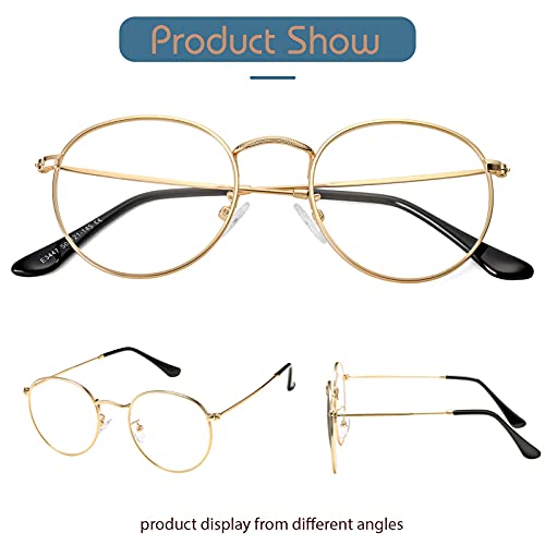 Image of Vintage Round Metal Glasses Frame with Clear Lens, 2 Pack Women Men Non-Prescription Eyeglasses