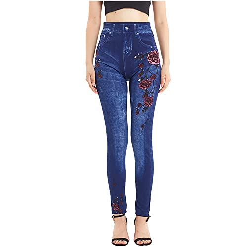 Generisch Weite Jeans Damen, Low Waist Jeans, Bedruckte Hochelastische Enge Nahtlose Cropped Jeansi Ation Laufen Hose, Black Friday Angebote 2025