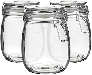 6X 750ml (0.75 Litre) Clear Glass Storage Jars with Clear Airtight Silicone Seal and Metal Clip Lids - 26.4oz Empty Kitchen Food Containers - by Argon Tableware