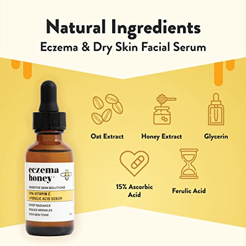 ECZEMA HONEY Soothing Facial Cream & 15% Vitamin C + Ferulic Acid Serum - Bundle for Sensitive & Dry Skin - Cruelty Free