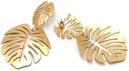 JOYID Monstera Leaf Dangle Earrings Bohemia Palm Leaves Drop Earrings Jewelry for Women-Gold - Image 5