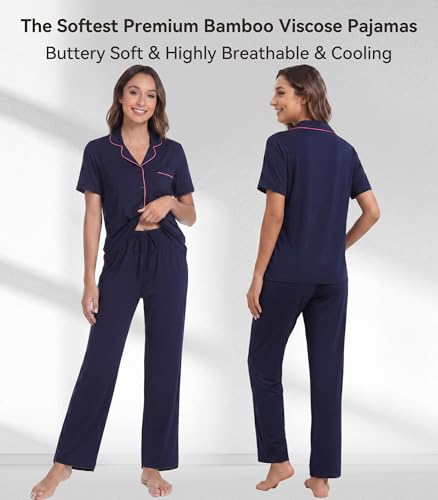 Image of WiWi Viscose from Bamboo Women's Pajamas Set Super Soft Button Down Top and Pants Sleepwear Cooling Pjs S-3X