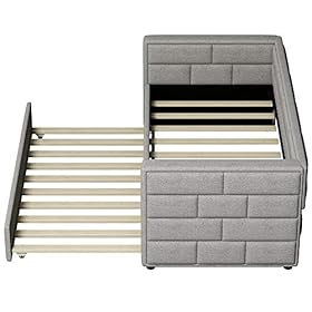 Polibi Twin Size Upholstered Daybed with Trundle, Upholstered Daybed with Padded Back and Sides, Grey 41RHpC1sCSL. SS280