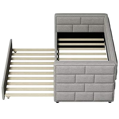 Polibi Twin Size Upholstered Daybed with Trundle, Upholstered Daybed with Padded Back and Sides, Grey 41RHpC1sCSL. SS400