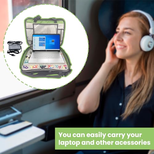 Image of Kids Travel Tray - Essential 3 in 1 Convenient Convertible Car Seat Travel Tray for Kids - Organizer (Gray & Lime Green)