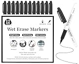 YUNAI Whiteboard Pens, 12PCS Black White Board Markers Erasable, Wet Erase Whiteboard Markers for Teacher Supplies, Thin Bullet Tip White Board Pens for Office, Schools, Home
