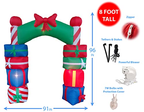 8 Foot Tall Lighted Christmas Inflatable Stacked Colorful Gift Boxes Archway With Red Bow Lights Outdoor Indoor Holiday Decorations Blow Up Yard Giant Lawn Inflatables Home Family Outside Decor #TOP1