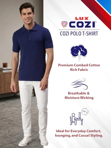 Image of Lux Cozi Men's Cotton Solid Polo Tshirt | Collar Tshirts | Half Sleeves | Stylish & Premium All Day Wear | Pack of 1