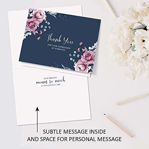 Sympathy Thank You Cards With Envelopes - Pack Of 25 Navy Thank You Cards For Funeral, Times Of Remembrance And Simple Thank You's - Short Statement Thank You Sympathy Cards With Ample Inside Room (Navy) #TOP5