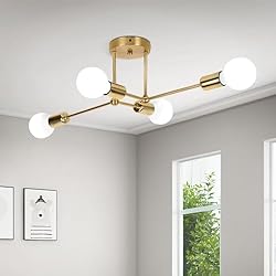 Lampara Araña Techo Dorada ALLOMN Lámpara de Techo Dorada, Lámpara de Araña Sputnik Plafon Sputnik de 4 Luces E27 Vintage Lamparas de Techo Industrial para Dormitorio Sala de Estar Comedor Cocina, Forma DIY