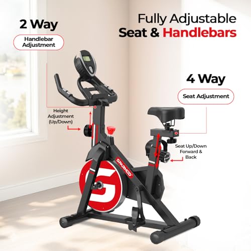 Image of Sparnod Fitness SSB-08N Spin Bike for Home Use 8 kg Flywheel, Digital Display Console, Heart Rate Sensor, Fully Adjustable Seat & Handlebar, Silent Belt Drive, Carbon Steel Frame, Max User Weight 130kg