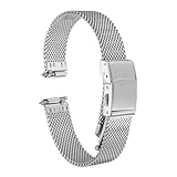 HARFINGTON Correa de reloj de malla de acero inoxidable de 20 mm, correa de metal de liberación rápida, correa de reloj ajustable con cierre plegable para hombres y mujeres, tono plateado