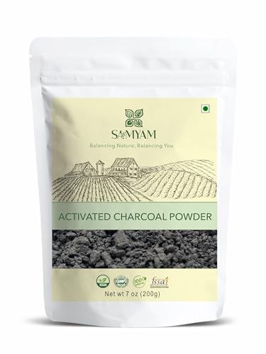 SAMYAM Food Grade Activated Charcoal Powder from Coconut Shells 200g (7 oz) | Detox Teeth Whitening Soap Making