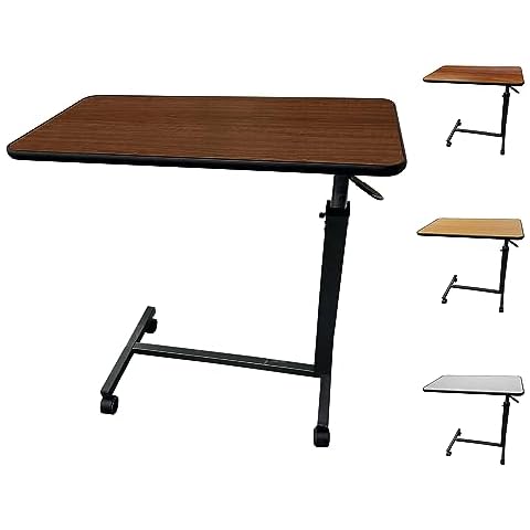 ProHeal Medical Overbed Table with Wheels and Adjustable Height - Mahogany Color Rolling Over Bed Bedside Table for Hospital and Home Use Cover