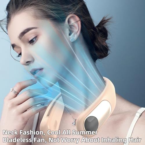 Image of Portable Neck Fan, Personal Wearable Bladeless Fan for Outdoor Indoor, LED Display, 360 Cooling, 4-Speeds, 6000mAh USB Rechargeable, Birthday Gifts for Men Women Dad Mom (Brown)