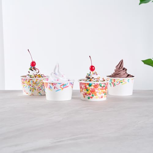 Image of Restaurantware Paper Cups 200 Count 8 Ounce Square Disposable Ice Cream Containers, Leak-Resistant Paper Dessert To Go Cups, Hot And Cold Food, Durable Assorted Sprinkle Design
