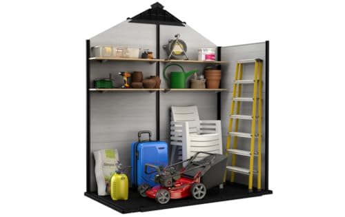 Keter Gerätehaus Oakland 754, Grau, 4,3m³, Außenmaße B/T/H: 229,6 x 124,8 x 253 cm, Duotech Struktur, wetterfest, Doppeltür, Oberlicht und Fenster, strapazierfähiger Schwerlastboden