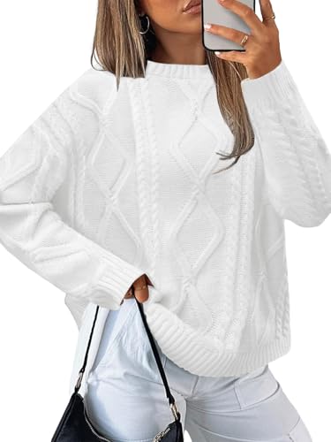 Image of MixShe Women's Oversized Crewneck Cable Knit Sweaters Fall Fashion 2025