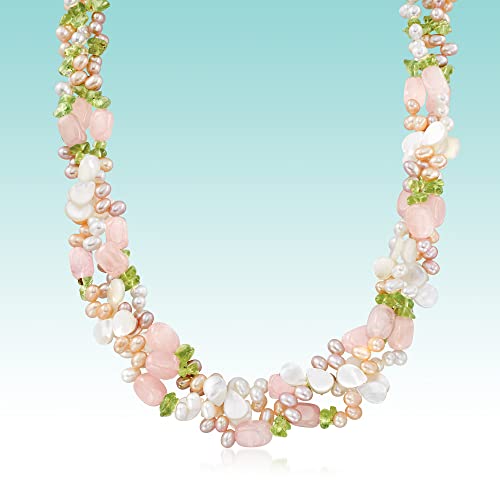 Ross-Simons 4-5Mm Multicolored Cultured Pearl And Multi-Gemstone Torsade Necklace With Sterling Silver. 19 Inches #TOP6