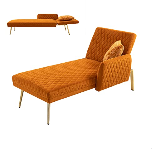 Latifolia Contemporary Velvet Accent Loveseat Chair, Adjustable Multifunctional Sofa With Rose Gold Metal Feet, Futon Sofa Bed For Living Room, Bedroom, Orange #TOP29
